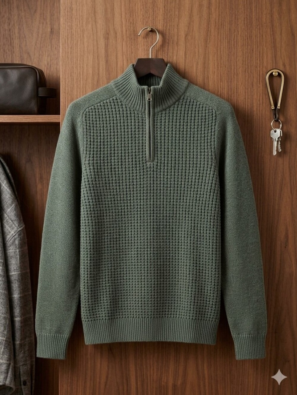 Waffle Knit Quarter Zip Sweater